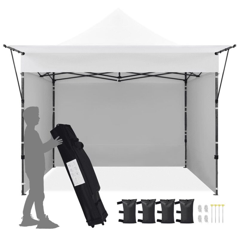 Alden Design 10ft Commercial Pop-up Canopy W/ 3 Sidewalls and Adjustable Awning for Outdoor, White