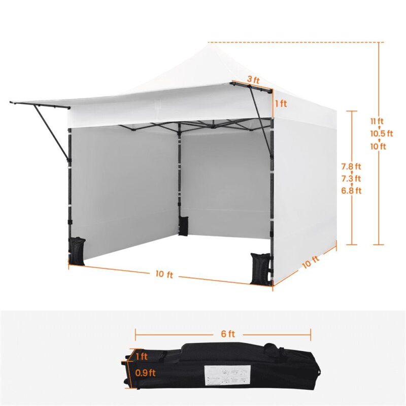 Alden Design 10ft Commercial Pop-up Canopy W/ 3 Sidewalls and Adjustable Awning for Outdoor, White - Image 10