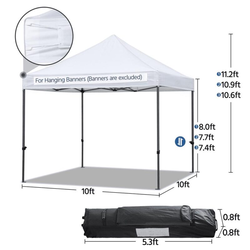 Alden Design 10x10ft Commercial Pop-up Canopy Tent with Wheeled Carry Bag, White - Image 5