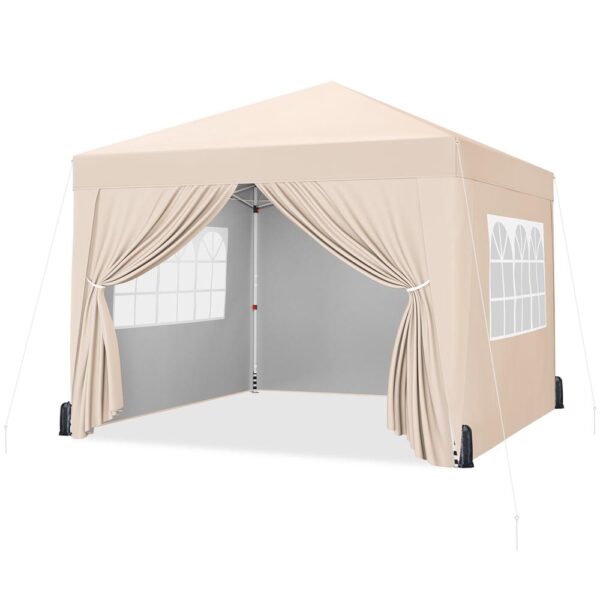 Alden Design 10x10ft Outdoor Canopy Enclosed Instant Tent with Sidewall Window for Party Wedding Marketing, Beige