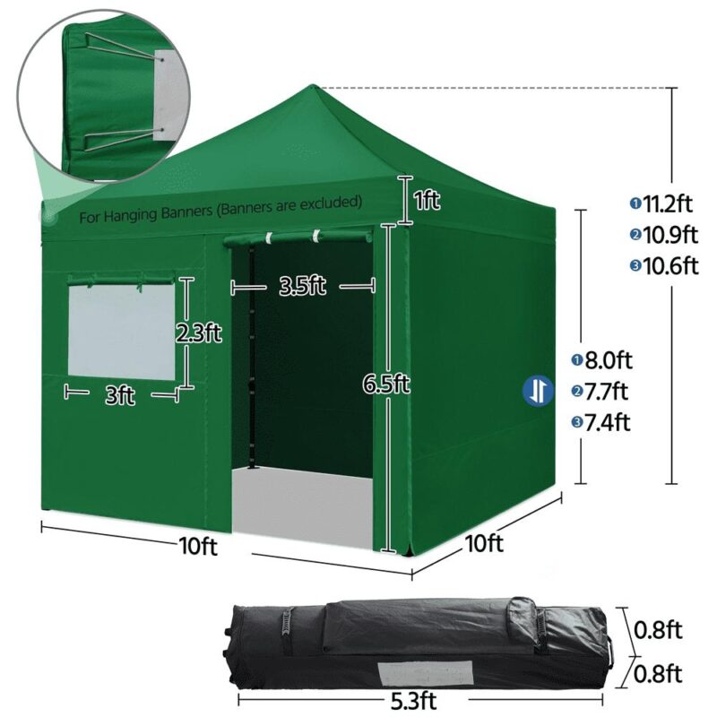 Alden Design 10x10ft Commercial Canopy with 4 Removable Sidewalls for Outdoor, Dark Green - Image 6