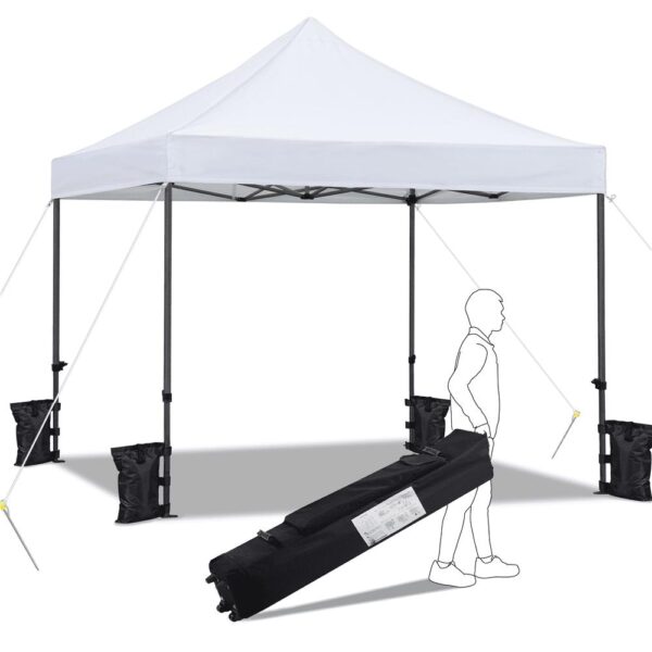 Alden Design 10x10ft Commercial Pop-up Canopy Tent with Wheeled Carry Bag, White