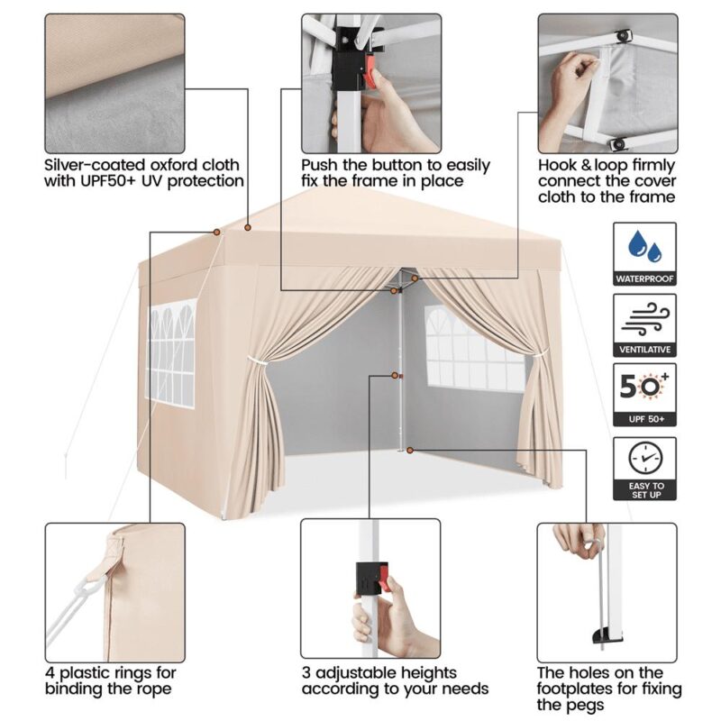 Alden Design 10x10ft Outdoor Canopy Enclosed Instant Tent with Sidewall Window for Party Wedding Marketing, Beige - Image 10