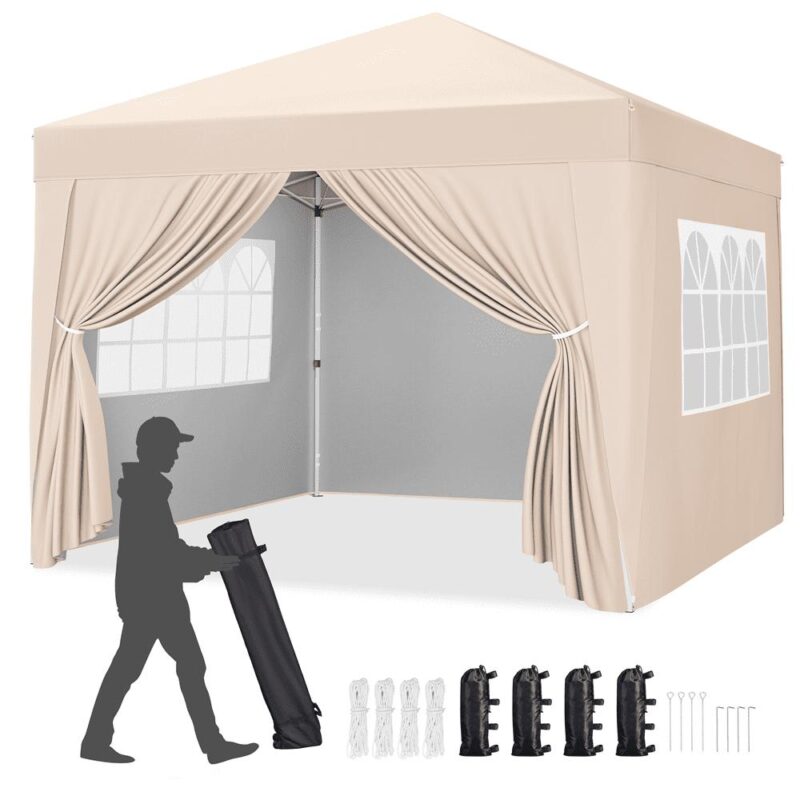 Alden Design 10x10ft Outdoor Canopy Enclosed Instant Tent with Sidewall Window for Party Wedding Marketing, Beige - Image 9