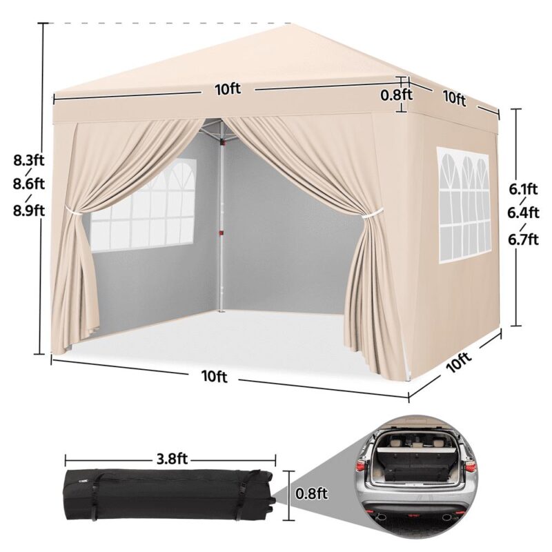 Alden Design 10x10ft Outdoor Canopy Enclosed Instant Tent with Sidewall Window for Party Wedding Marketing, Beige - Image 4