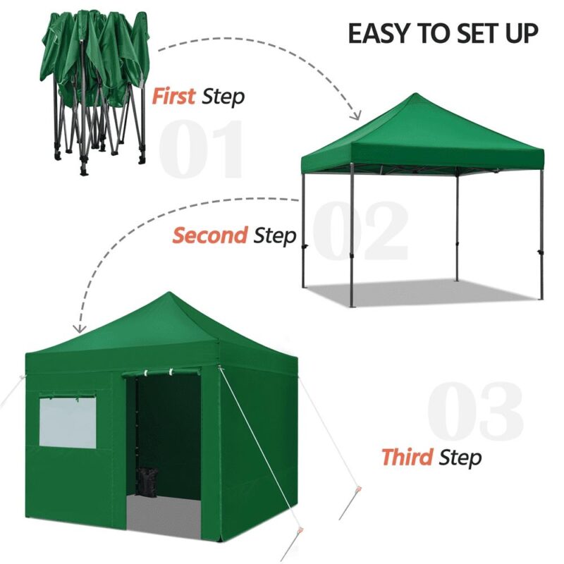 Alden Design 10x10ft Commercial Canopy with 4 Removable Sidewalls for Outdoor, Dark Green - Image 4