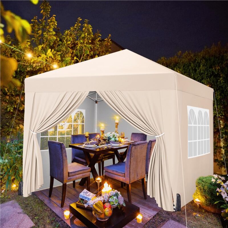 Alden Design 10x10ft Outdoor Canopy Enclosed Instant Tent with Sidewall Window for Party Wedding Marketing, Beige - Image 3