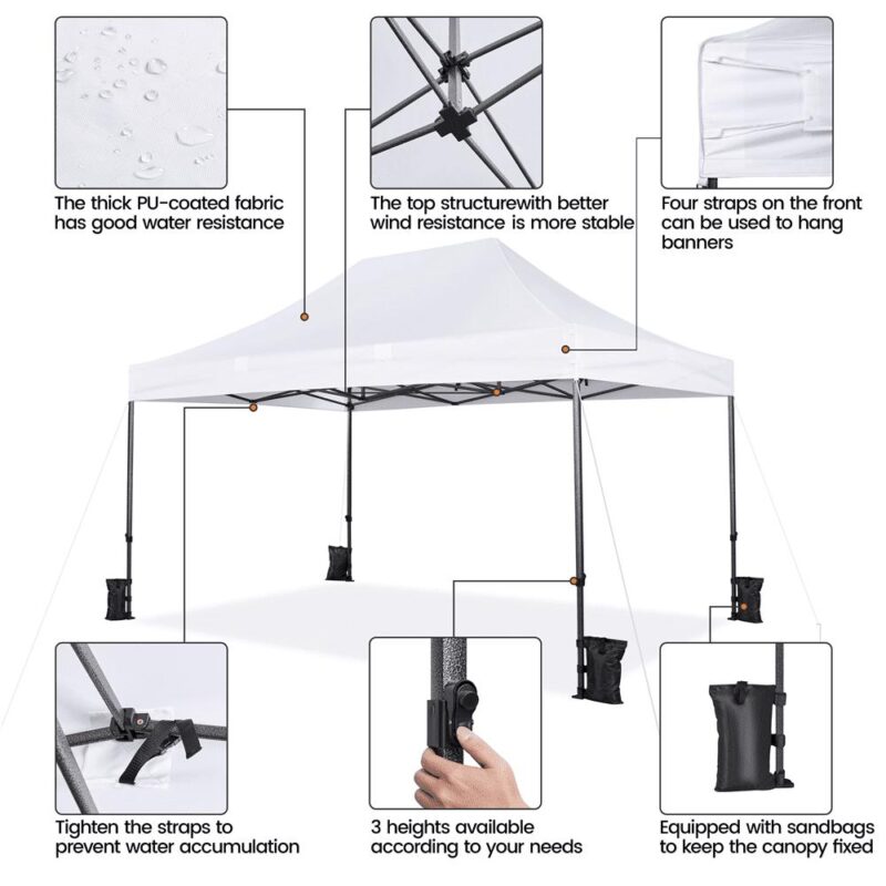 Alden Design 10x15ft Outdoor Commercial Canopy Tent UPF 50+ Water-resistant , White - Image 4