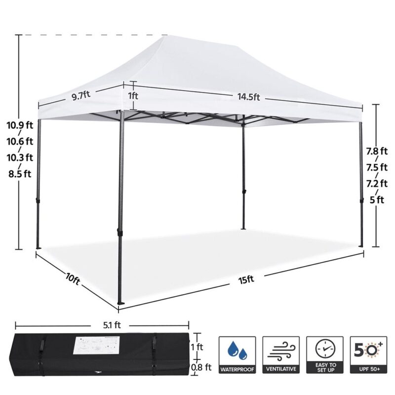 Alden Design 10x15ft Outdoor Commercial Canopy Tent UPF 50+ Water-resistant , White - Image 6