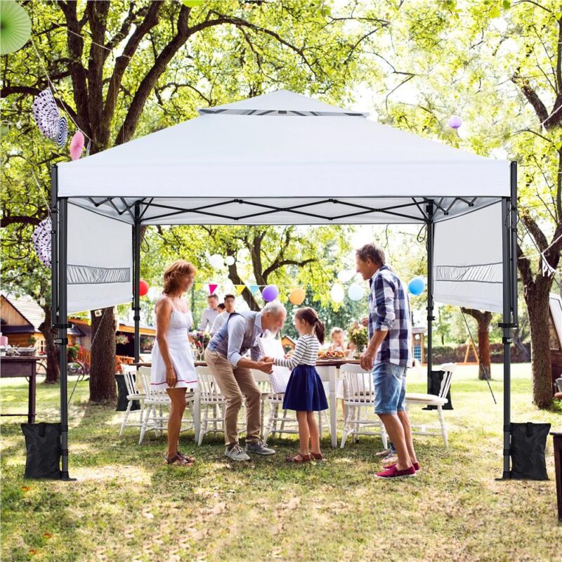Alden Design 10x17 2-tiered Pop-up Gazebo Canopy with Tilt Angle-adjustable Double Awnings, White - Image 9