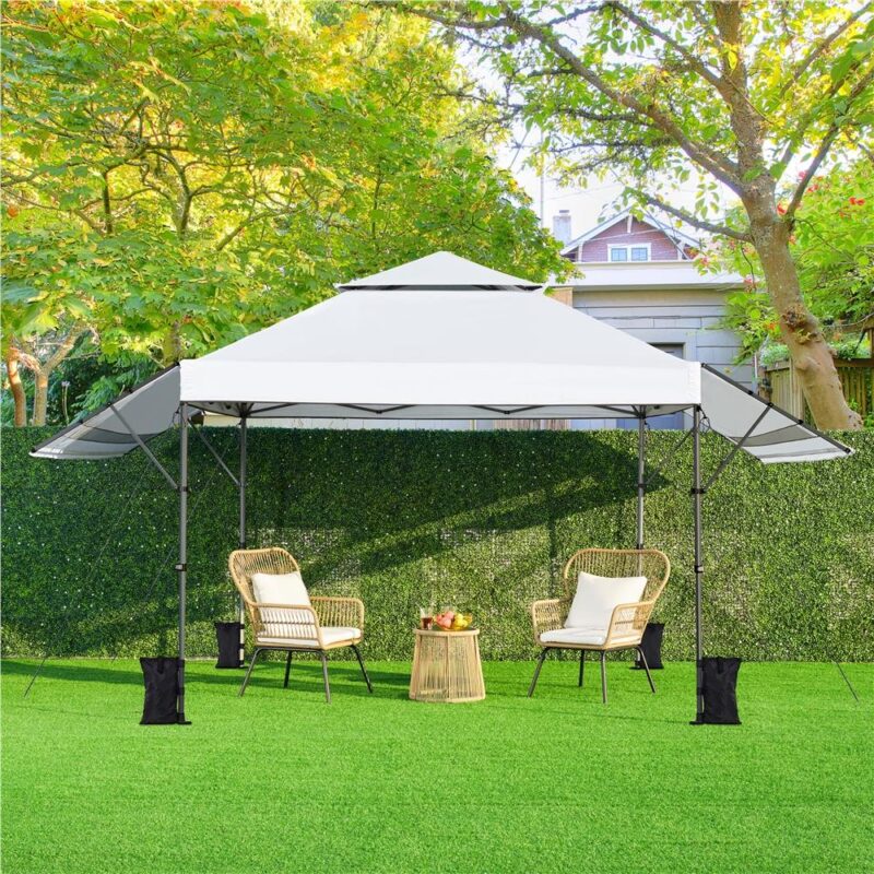 Alden Design 10x17 2-tiered Pop-up Gazebo Canopy with Tilt Angle-adjustable Double Awnings, White - Image 2