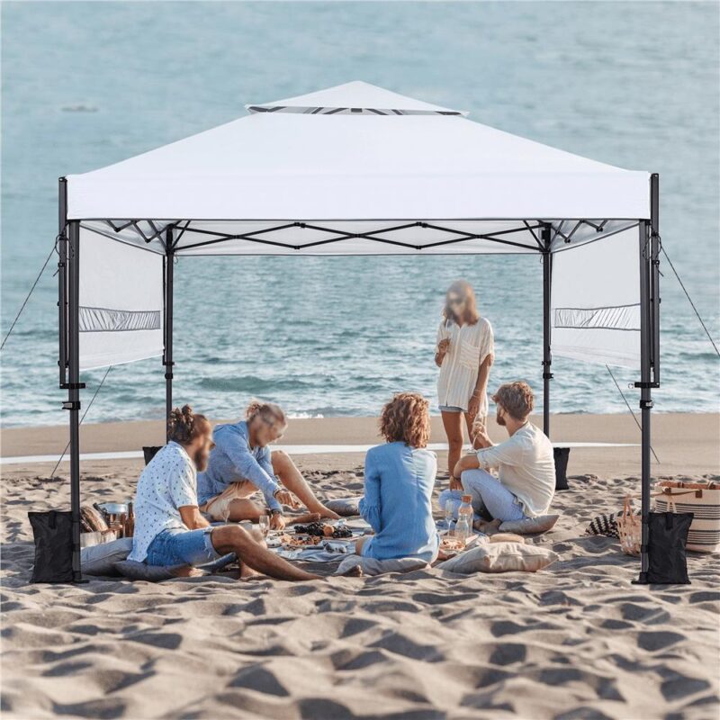 Alden Design 10x17 2-tiered Pop-up Gazebo Canopy with Tilt Angle-adjustable Double Awnings, White - Image 10