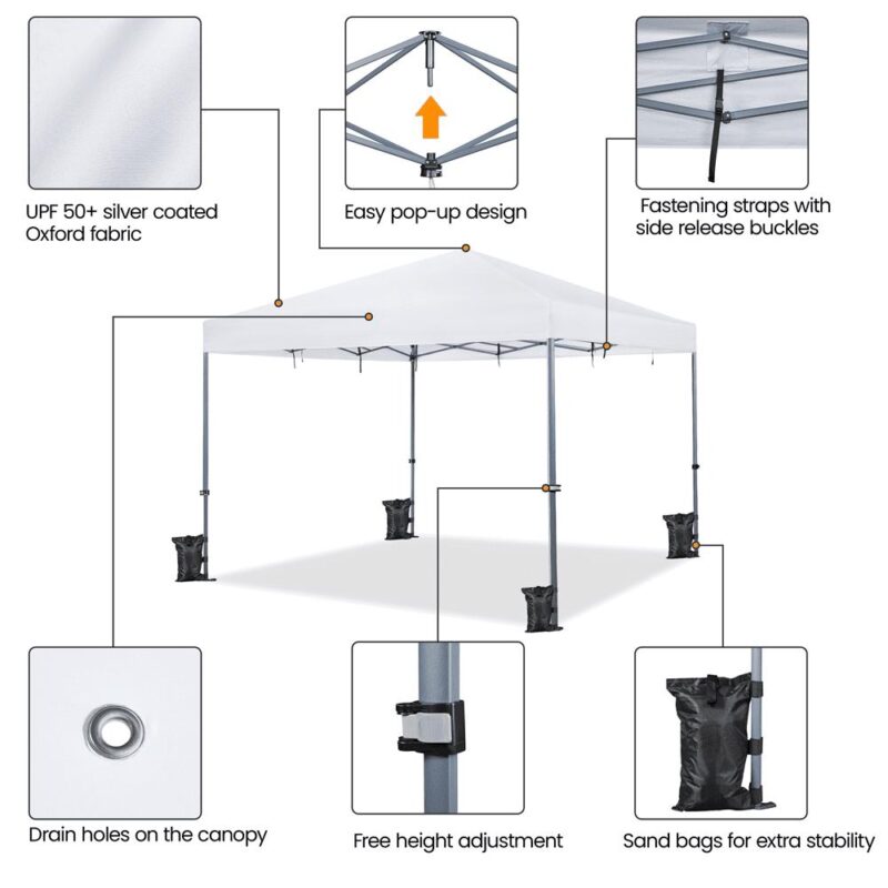 Alden Design 12 x 12 ft Pop-up Canopy with Single-Person Setup Mechanism, White - Image 6