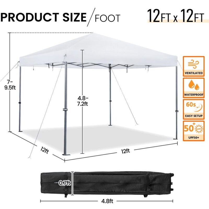 Alden Design 12 x 12 ft Pop-up Canopy with Single-Person Setup Mechanism, White - Image 5