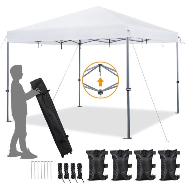 Alden Design 12 x 12 ft Pop-up Canopy with Single-Person Setup Mechanism, White