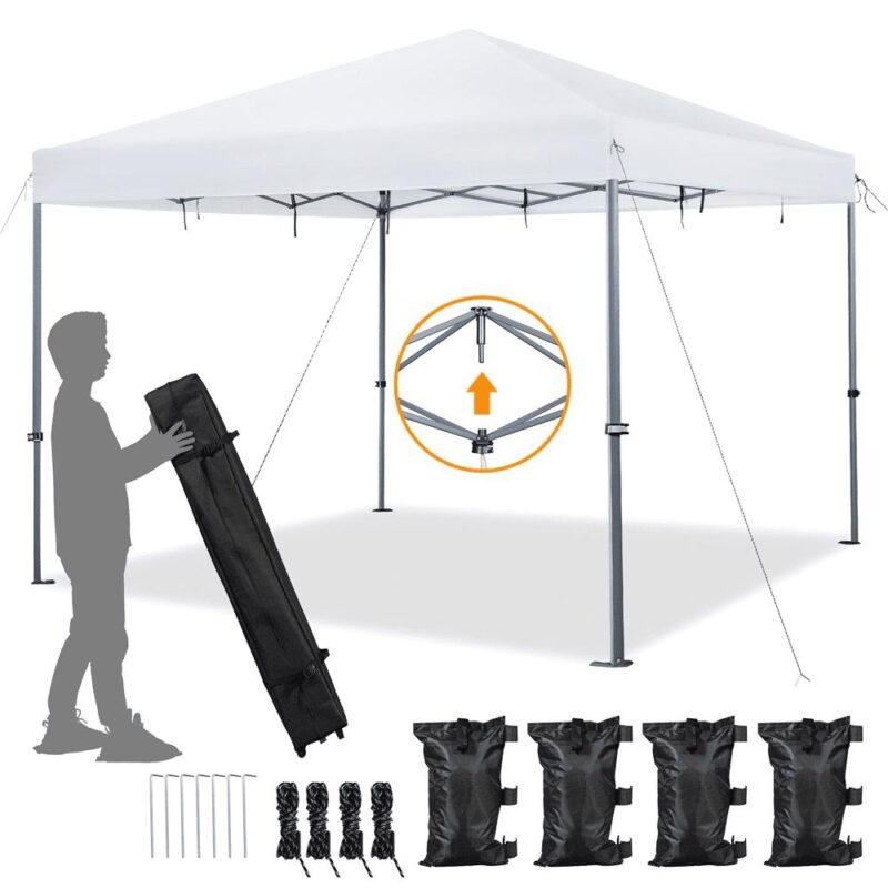 Alden Design 12 x 12 ft Pop-up Canopy with Single-Person Setup Mechanism, White