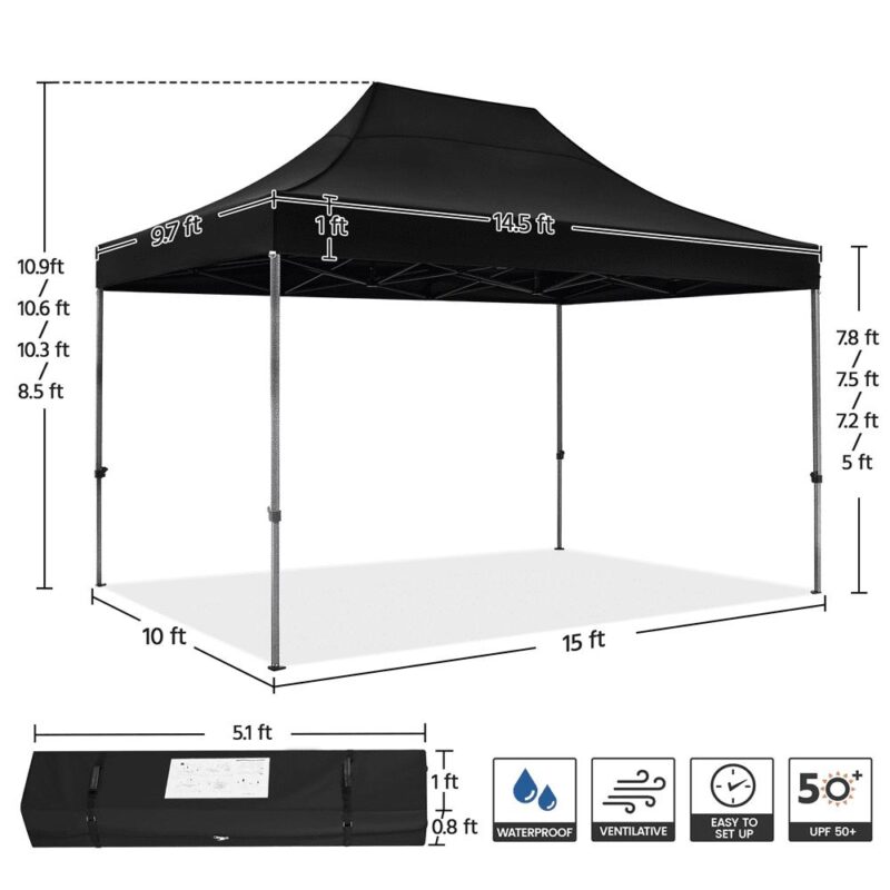 Alden Design 15x10 FT Pop-up Commercial Canopy with Roller Bag and Sandbags, Black - Image 5