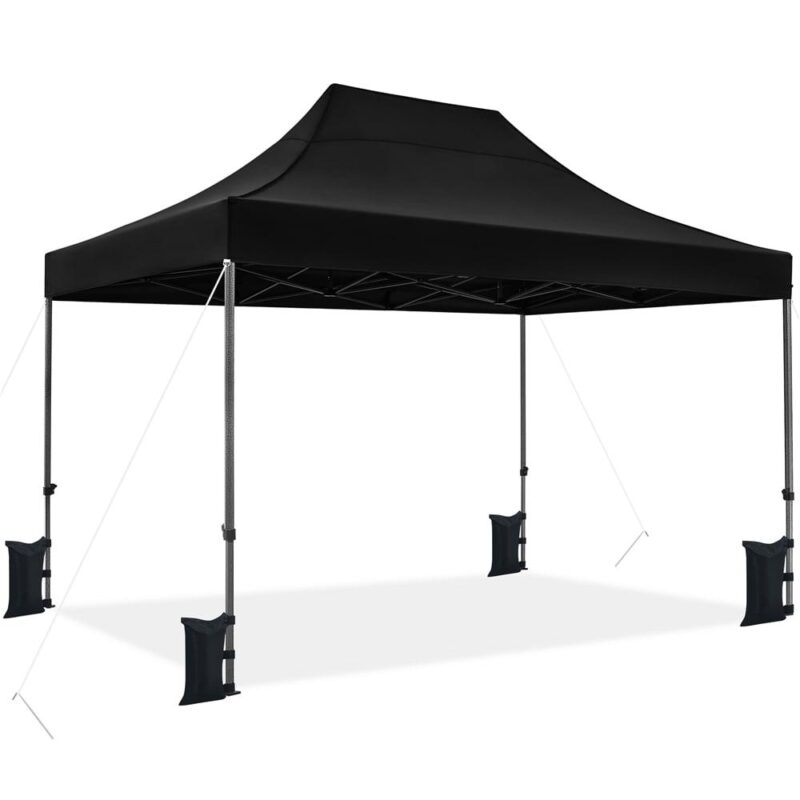 Alden Design 15x10 FT Pop-up Commercial Canopy with Roller Bag and Sandbags, Black