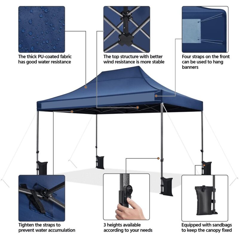 Alden Design 15x10 FT Pop-up Commercial Canopy with Roller Bag and Sandbags, Navy Blue - Image 8