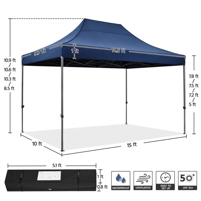 Alden Design 15x10 FT Pop-up Commercial Canopy with Roller Bag and Sandbags, Navy Blue - Image 6