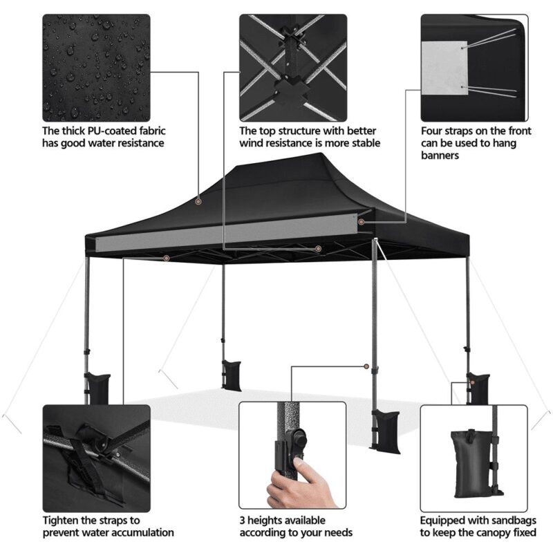 Alden Design 15x10 FT Pop-up Commercial Canopy with Roller Bag and Sandbags, Black - Image 8