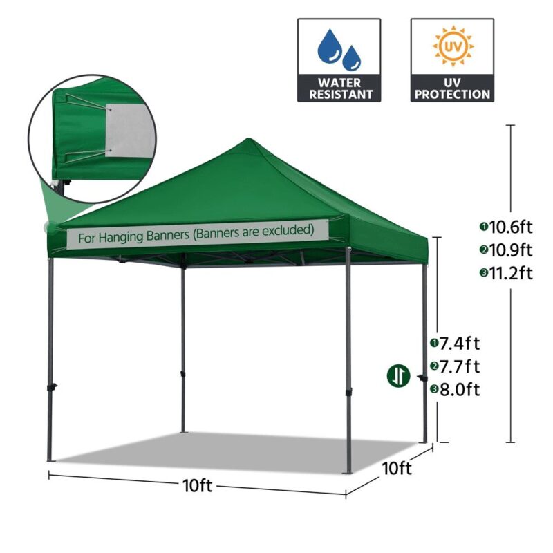Alden Design Adjustable 10' x 10' Commercial Pop-up Canopy with Wheeled Carry Bag, Dark Green - Image 2
