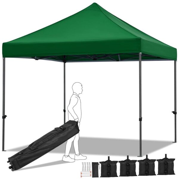 Alden Design Adjustable 10' x 10' Commercial Pop-up Canopy with Wheeled Carry Bag, Dark Green