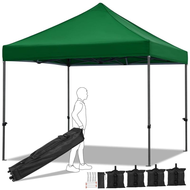 Alden Design Adjustable 10' x 10' Commercial Pop-up Canopy with Wheeled Carry Bag, Dark Green