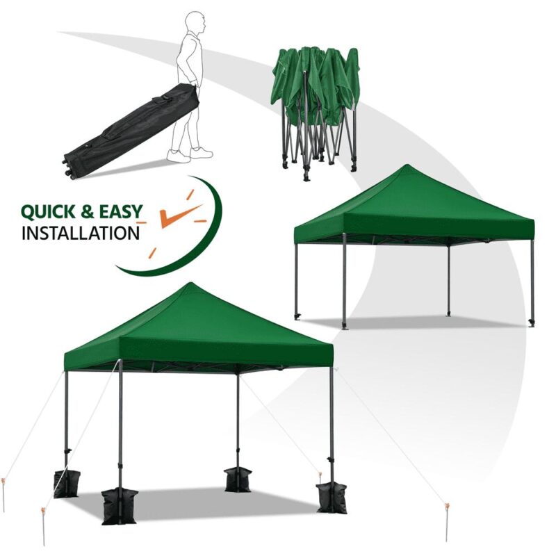 Alden Design Adjustable 10' x 10' Commercial Pop-up Canopy with Wheeled Carry Bag, Dark Green - Image 6