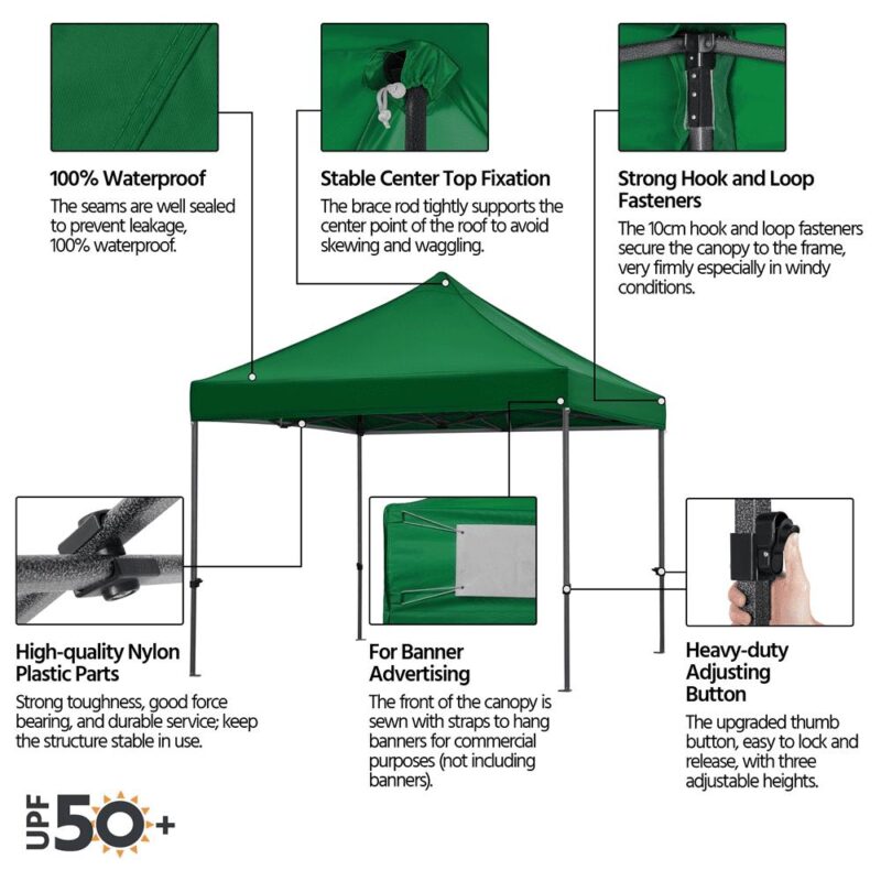 Alden Design Adjustable 10' x 10' Commercial Pop-up Canopy with Wheeled Carry Bag, Dark Green - Image 5