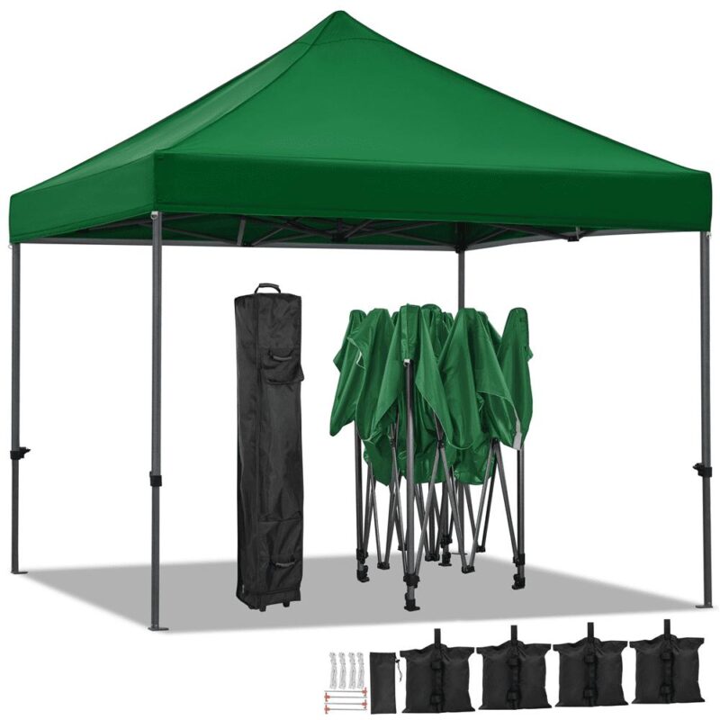 Alden Design Adjustable 10' x 10' Commercial Pop-up Canopy with Wheeled Carry Bag, Dark Green - Image 4