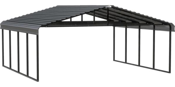 Arrow Carports Galvanized Steel Carport, Double Car Metal Carport Kit, 20' x 20' x 9', Charcoal