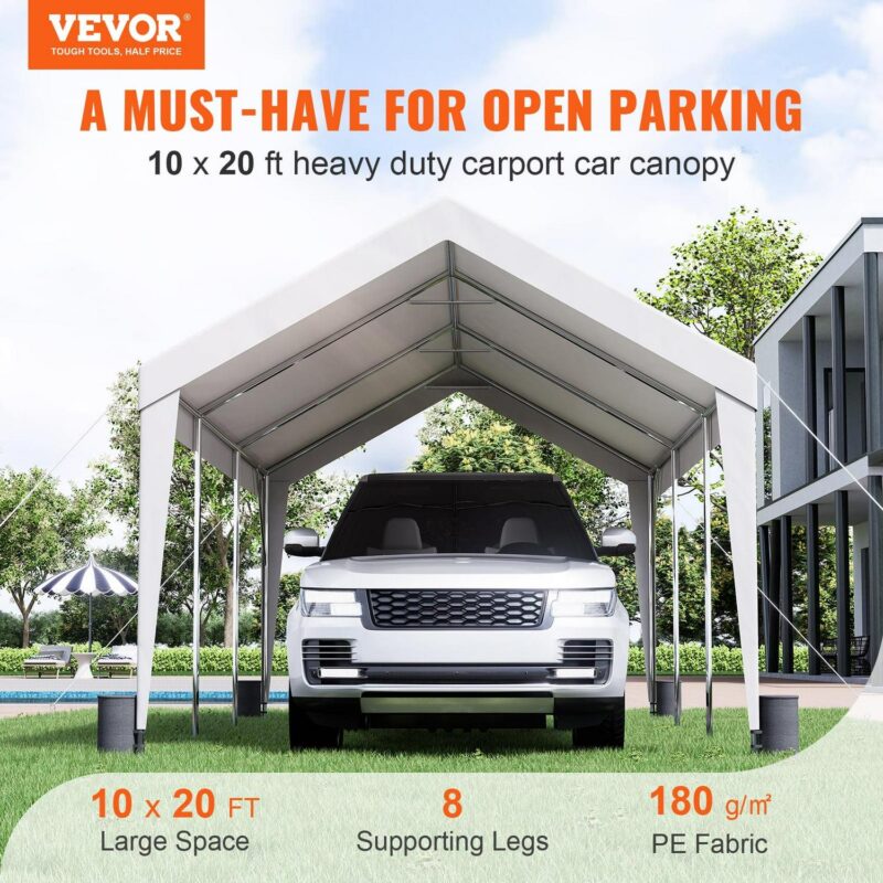 BENTISM Carport Car Canopy Garage Shelter Tent 10x20ft with 8 Poles for Auto Boats - Image 2