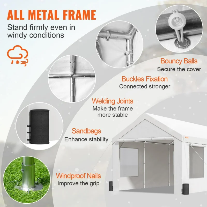 BENTISM Carport Car Canopy Garage Shelter 12x20ft and 8 Legs Sidewalls Windows - Image 5