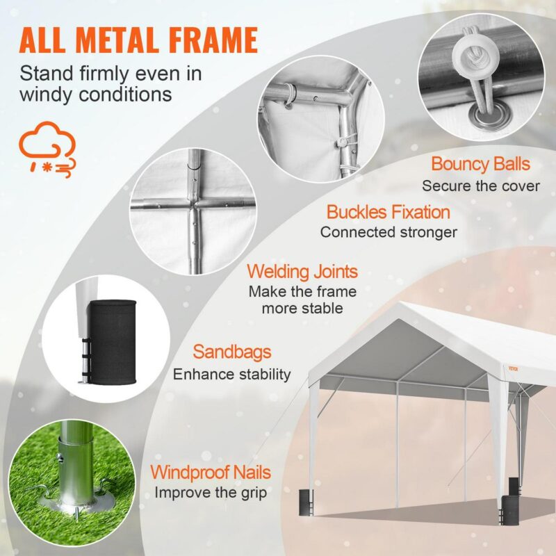 BENTISM Carport Car Canopy Garage Shelter Tent 10x20ft with 8 Poles for Auto Boats - Image 4