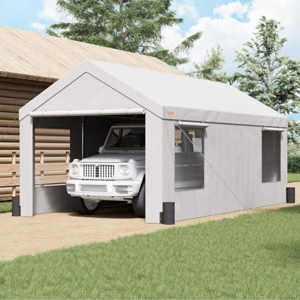 BENTISM Carport Car Canopy Garage Shelter 12x20ft and 8 Legs Sidewalls Windows