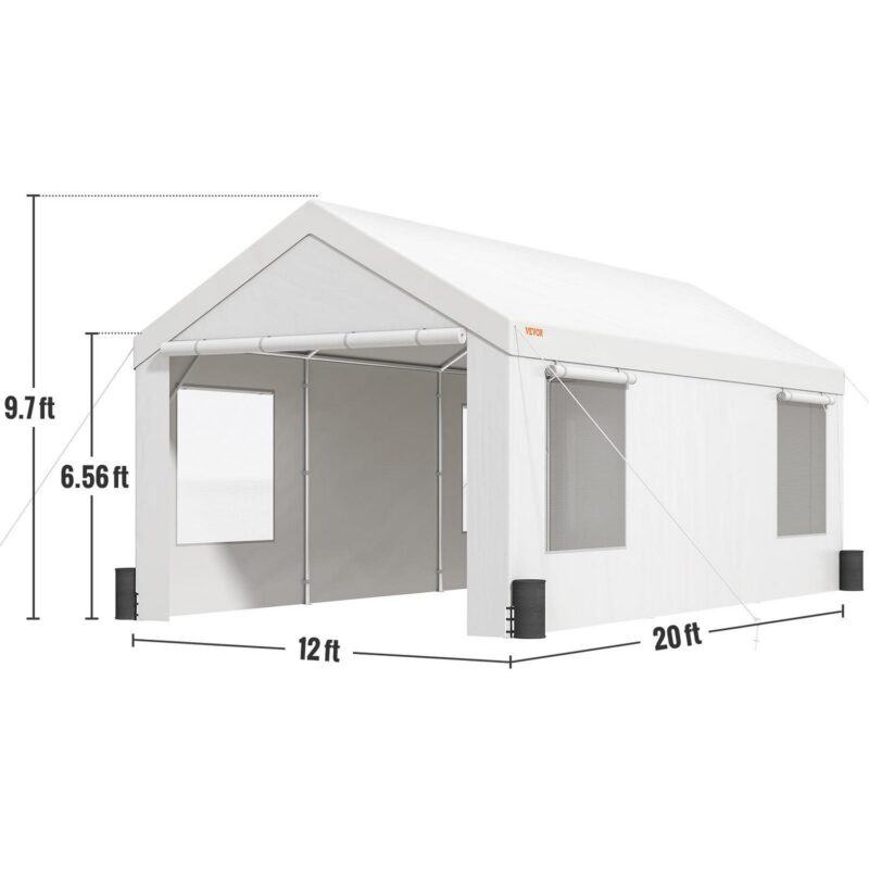 BENTISM Carport Car Canopy Garage Shelter 12x20ft and 8 Legs Sidewalls Windows - Image 8