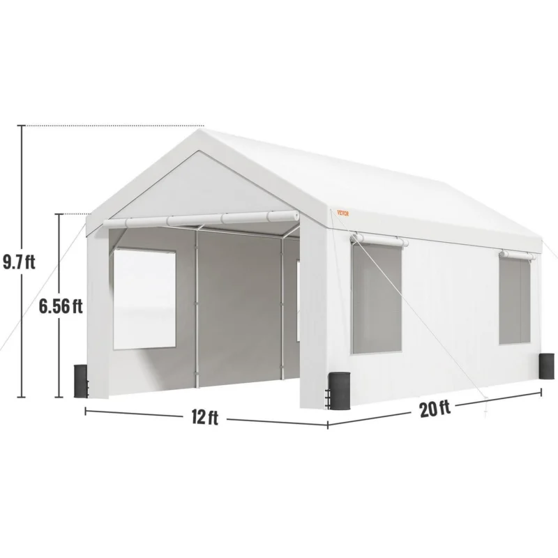 BENTISM Carport Car Canopy Garage Shelter 12x20ft and 8 Legs Sidewalls Windows - Image 8