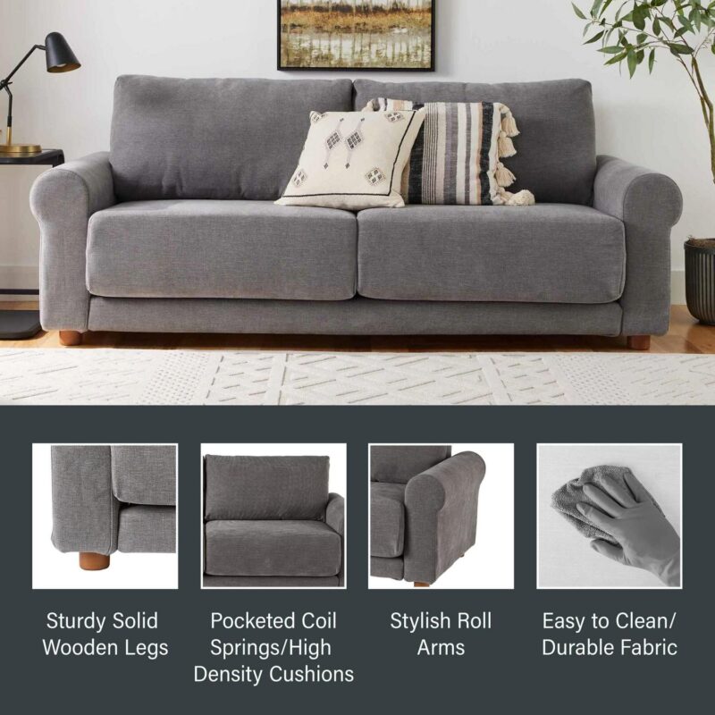 Better Homes and Gardens Owen 87.6  Rolled Arm Sofa, Helio Pewter - Image 4