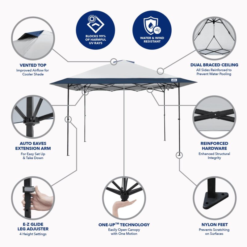 E-Z UP 13x13 ONE-UP Instant Canopy Tent a Pop Up Outdoor Shade Tent with Vented Top, Adjustable Height and Roller Bag - Image 3