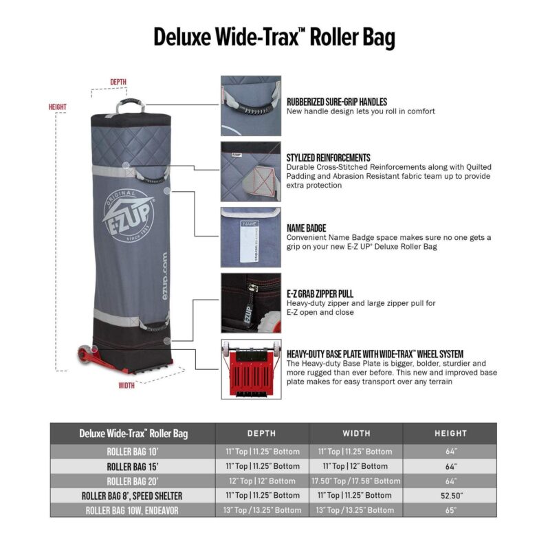 E-Z UpA Deluxe Wide-Trax Roller Bag, Carry Outdoor Canopy Pop Up Tent in Roller Bag 10' x 10', Gray - Image 2
