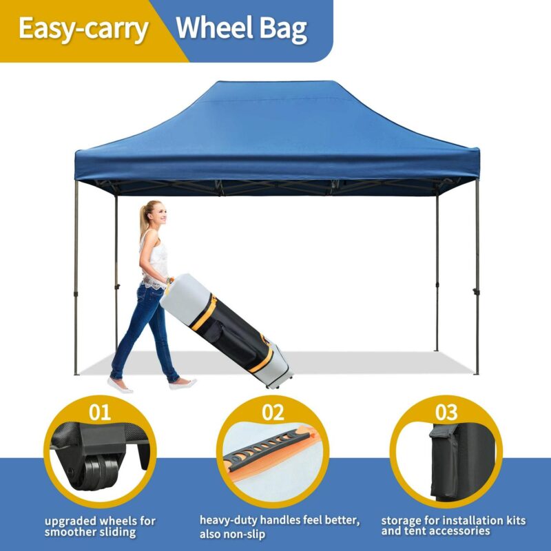 Euroco 10x15 Pop Up Canopy Tent, Heavy Duty Party Tent with 4 Sidewalls UV Waterproof Protection, 3 Height Adjustable Outdoor Canopy Tent for Weddings, Events, and Backyard Gatherings, Blue - Image 6