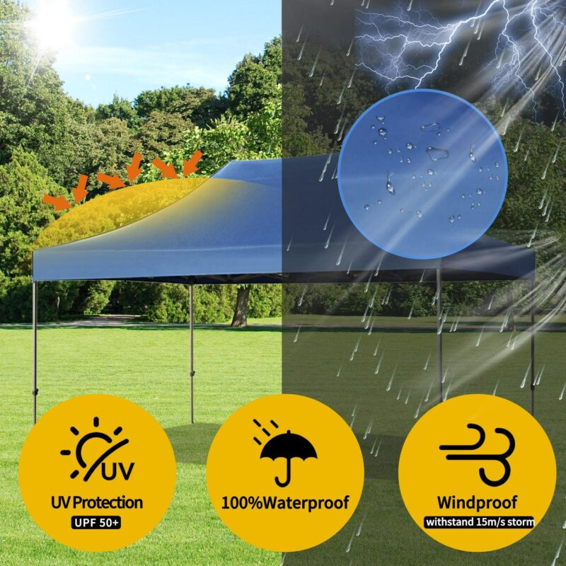 Euroco 10x15 Pop Up Canopy Tent, Heavy Duty Party Tent with 4 Sidewalls UV Waterproof Protection, 3 Height Adjustable Outdoor Canopy Tent for Weddings, Events, and Backyard Gatherings, Blue - Image 8