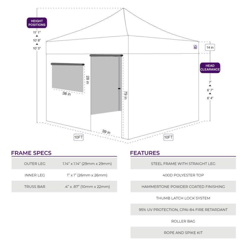 Impact Canopy 10' x 10' Pop Up Canopy Tent with 4 Side Walls Outdoor Market Shelter - Image 7