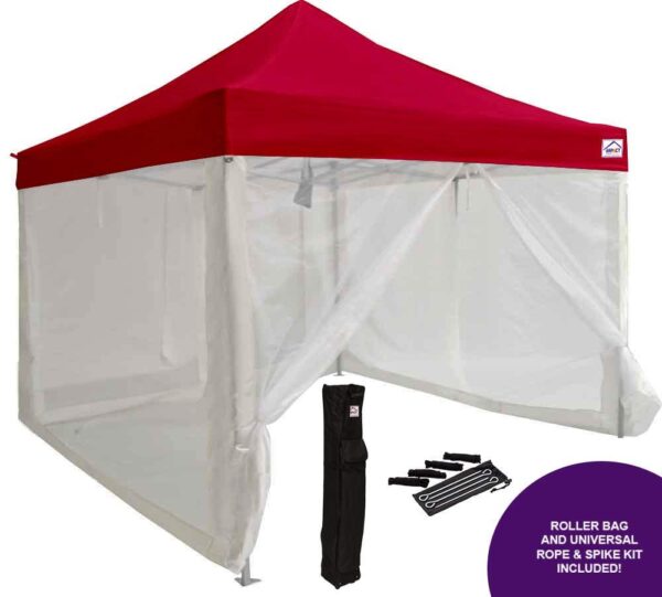 Impact Canopy 10x10 Pop Up Canopy Tent, Mesh Sidewalls, Screen Room, Steel Frame, Gazebo Enclosure, Red