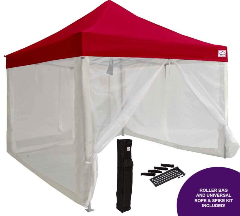 Impact Canopy 10x10 Pop Up Canopy Tent, Mesh Sidewalls, Screen Room, Steel Frame, Gazebo Enclosure, Red