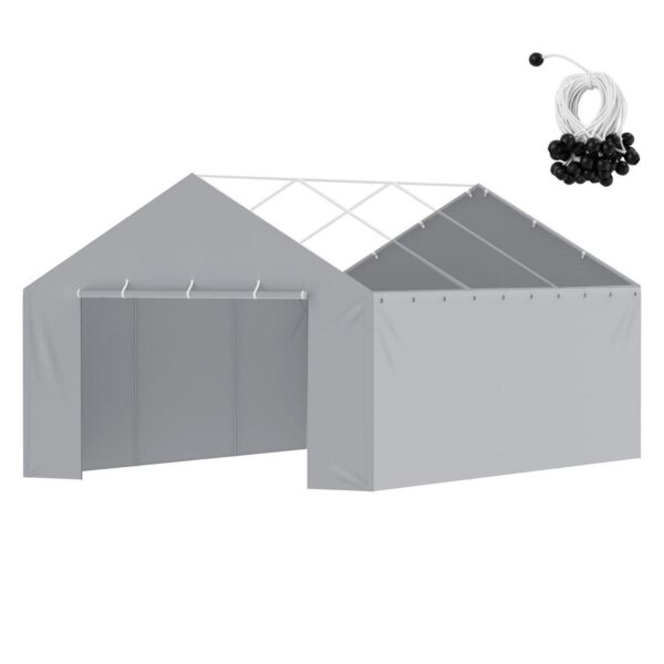 KFFKFF Canopy Cover for Carport Side Wall 13 x 20 ft, Sturdy Garage Shelter Tarp with High Water Resistance and UV Protection, Simple Set-Up using Ball Bungees, Grey (Excludes Top and Frame)