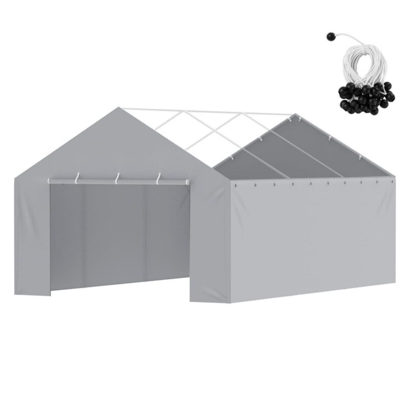 KFFKFF Canopy Cover for Carport Side Wall 13 x 20 ft, Sturdy Garage Shelter Tarp with High Water Resistance and UV Protection, Simple Set-Up using Ball Bungees, Grey (Excludes Top and Frame)
