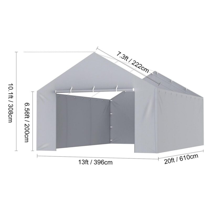 KFFKFF Canopy Cover for Carport Side Wall 13 x 20 ft, Sturdy Garage Shelter Tarp with High Water Resistance and UV Protection, Simple Set-Up using Ball Bungees, Grey (Excludes Top and Frame) - Image 9