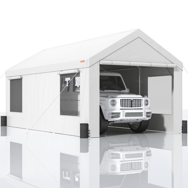 KFFKFF Carport Canopy Car Canopy 10 x 20 Feet and 8 Legs, Side Walls and Windows White - Image 9